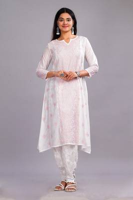 Women White Cotton Chikankari Kurta | Embroidered Ethnic Wear 1