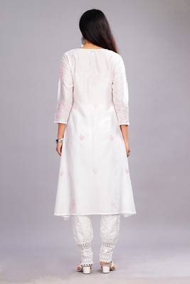 Women White Cotton Chikankari Kurta | Embroidered Ethnic Wear 2