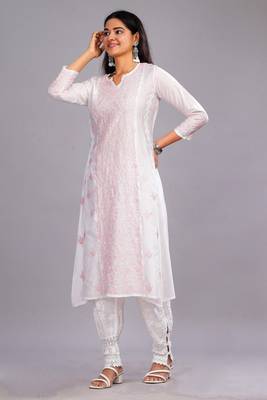 Women White Cotton Chikankari Kurta | Embroidered Ethnic Wear 3