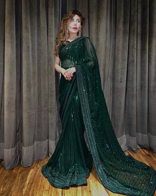 green Georgette sequin saree With Blouse 1