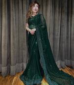 green Georgette sequin saree With Blouse