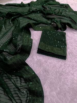 green Georgette sequin saree With Blouse 4