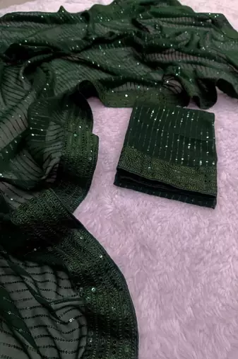 green Georgette sequin saree With Blouse