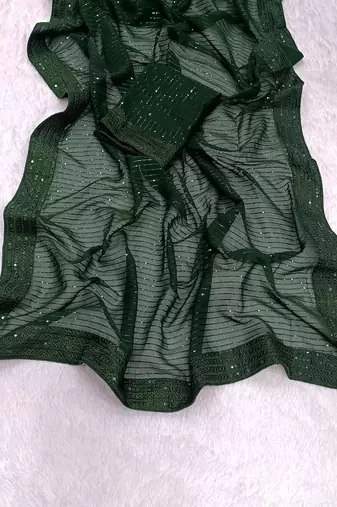green Georgette sequin saree With Blouse