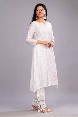 Women White Cotton Chikankari Kurta | Embroidered Ethnic Wear 4