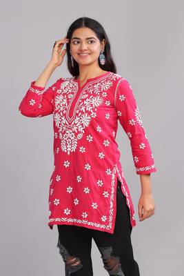 Stylish Pink Embroidered Chikankari Kurta for Women | Ethnic Wear 3