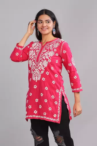 Stylish Pink Embroidered Chikankari Kurta for Women | Ethnic Wear