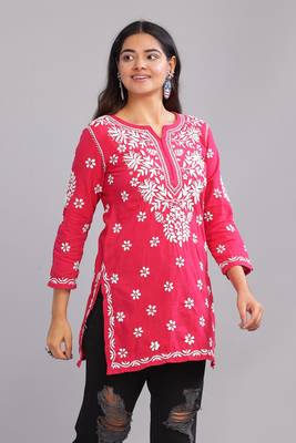 Stylish Pink Embroidered Chikankari Kurta for Women | Ethnic Wear 4