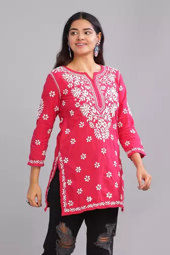 Stylish Pink Embroidered Chikankari Kurta for Women | Ethnic Wear