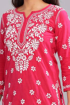 Stylish Pink Embroidered Chikankari Kurta for Women | Ethnic Wear 5