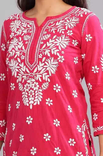 Stylish Pink Embroidered Chikankari Kurta for Women | Ethnic Wear