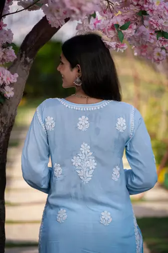 Women’s Blue Chikankari Embroidered Kurta Daily & Festive Wear