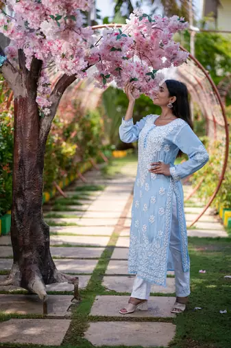Women’s Blue Chikankari Embroidered Kurta Daily & Festive Wear
