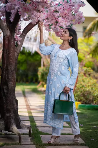 Women’s Blue Chikankari Embroidered Kurta Daily & Festive Wear