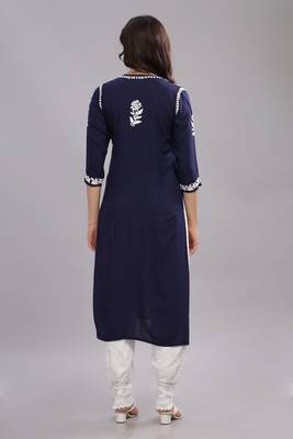 Ethenic Wear Chikankari Cotton kurta with Round Neck  2