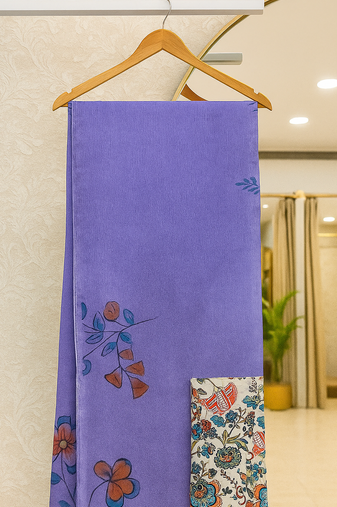 purple Hand Painted Khadi Handloom Saree With Blouse