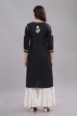 Women Black Cotton Chikankari Kurta | Embroidered Ethnic Wear 2