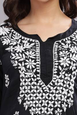 Women Black Cotton Chikankari Kurta | Embroidered Ethnic Wear 4