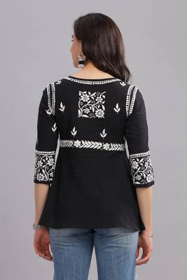 Black Cotton Chikankari short Kurta | Embroidered Ethnic Wear 2