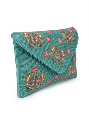 boho turquoise & multi quirky embellished satin sling bag 10