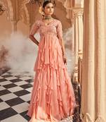 Peach silk blend embroidered anarkali lehenga