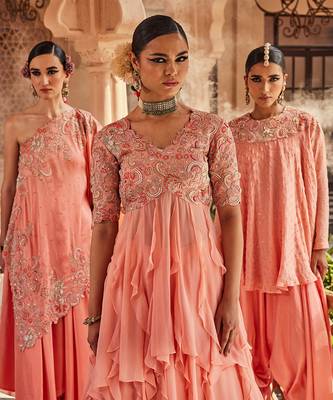 Peach silk blend embroidered anarkali lehenga 3