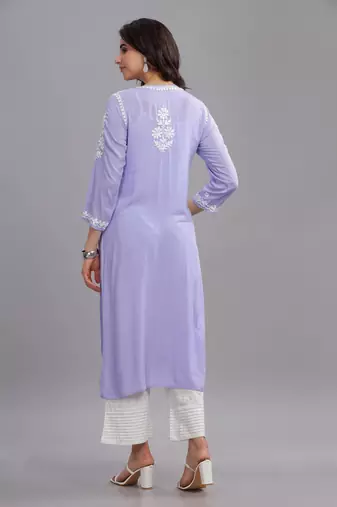 Lavender Modal Chikankari Embroidered Kurta for Women | Premium Ethnic Style
