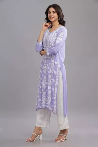 Lavender Modal Chikankari Embroidered Kurta for Women | Premium Ethnic Style