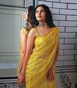 yellow Georgette sequin saree With Blouse