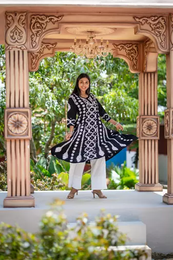 Women’s Black Embroidered Anarkali Kurta