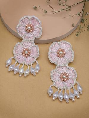 sylvan blush pink & white floral handcrafted drop earrings 1