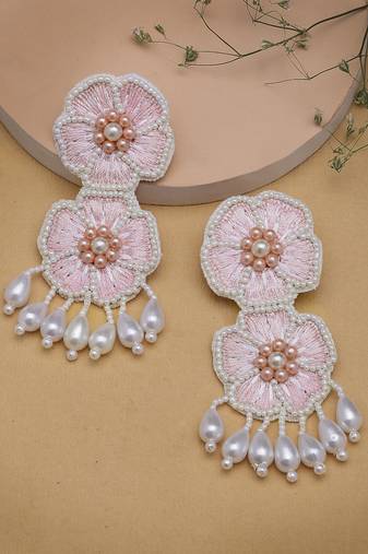 Anekaant sylvan blush pink & white floral handcrafted drop earrings