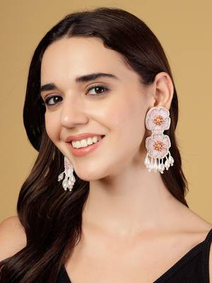 sylvan blush pink & white floral handcrafted drop earrings 2
