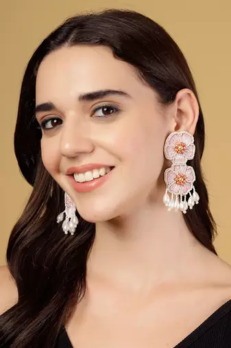 sylvan blush pink & white floral handcrafted drop earrings