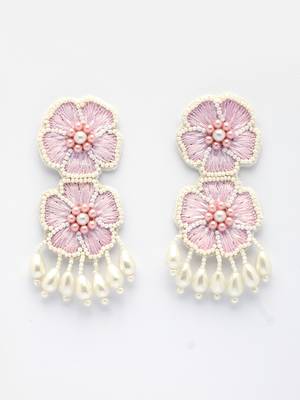 sylvan blush pink & white floral handcrafted drop earrings 3