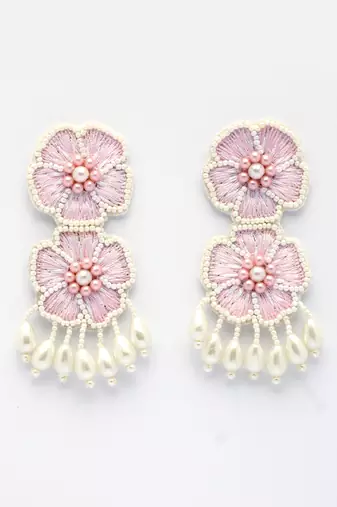 sylvan blush pink & white floral handcrafted drop earrings