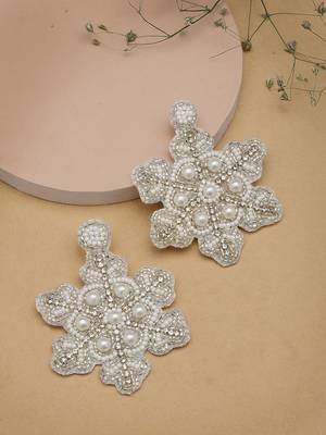 snowflake silver & white star shaped handcrafted chandbalis 1