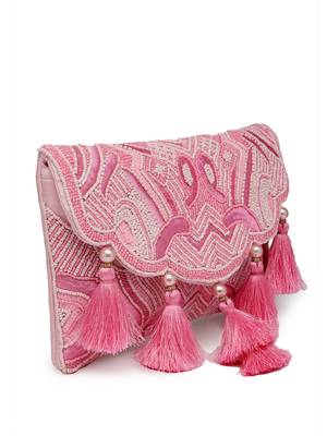 boho pink abstract embellished satin sling bag 11