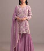 Onion heavy faux georgette with viscose thread work semi-stitched suit