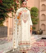White pure airtex chinon with embroidered cording sequence work semi-stitched suit