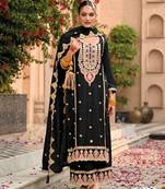 Black pure airtex chinon with embroidered cording sequence work semi-stitched suit