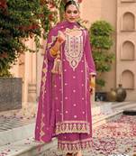Pink pure airtex chinon with embroidered cording sequence work semi-stitched suit