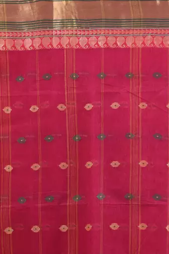 Fuchsia pure cotton tant saree with woven designs