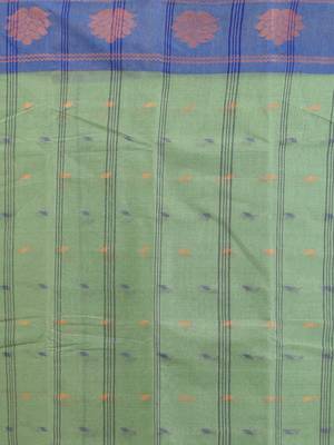 Green pure cotton tant saree with woven designs 4