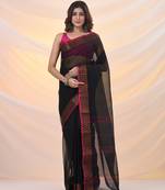 Black pure cotton tant saree with woven designs