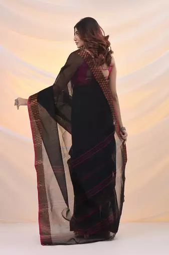 Black pure cotton tant saree with woven designs