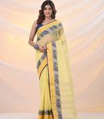 Yellow pure cotton tant saree with woven designs