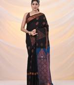 Black cotton blend saree with nakshi designs