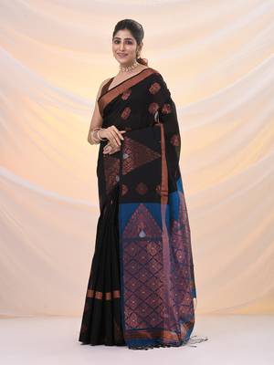 Black cotton blend saree with nakshi designs 2