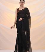 Black cotton blend saree with sequin work